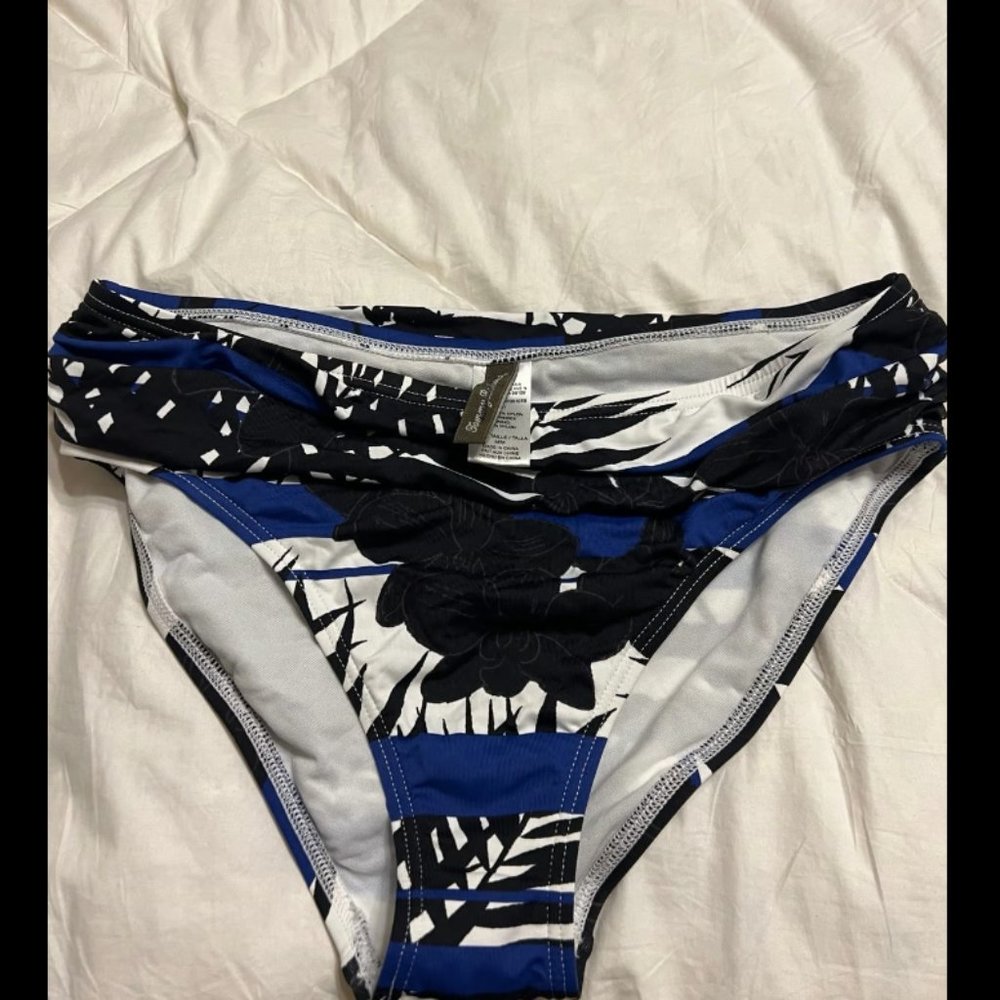 Tommy Bahama black blue and white patterned swimsuit bottom size M